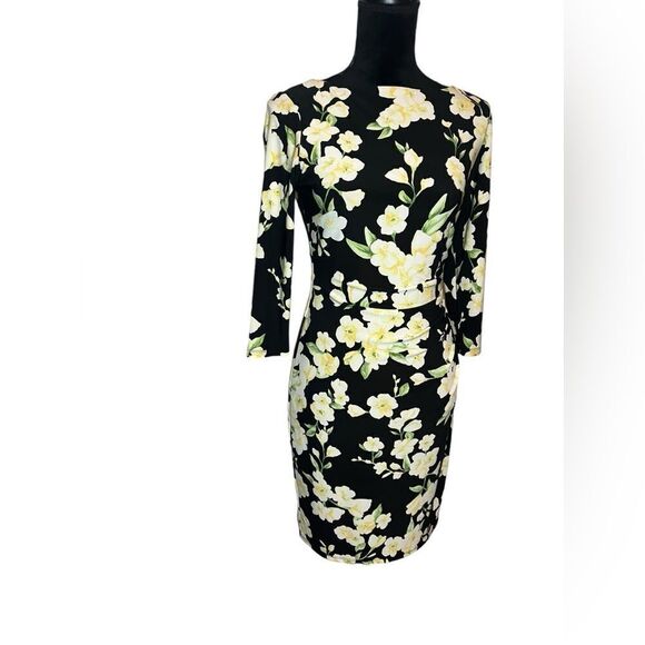 LAUREN RALPH LAUREN FLORAL BLACK & YELLOW CLASSY/CLASSIC DRESS WOMENS SIZE 4 - Picture 3 of 10